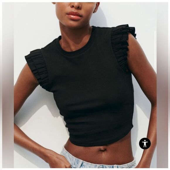Zara Tops - Zara Black Ruffle Sleeve Top Size 26